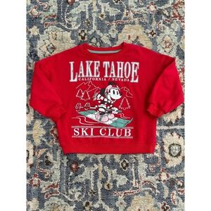 Disney Minnie Mouse Sweatshirt Kids 4T Red Lake Tahoe Ski Club Graphic EUC
